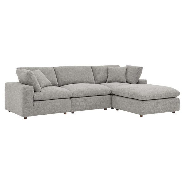 Modway Furniture Commix 4-Piece Overstuffed Boucle Fabric Sectional Sofa - Luxurious Comfort for Modern Living Spaces Light Gray EEI-6363-LGR