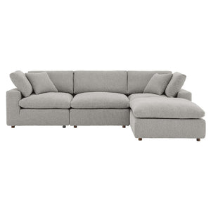 Modway Furniture Commix 4-Piece Overstuffed Boucle Fabric Sectional Sofa - Luxurious Comfort for Modern Living Spaces Light Gray EEI-6363-LGR