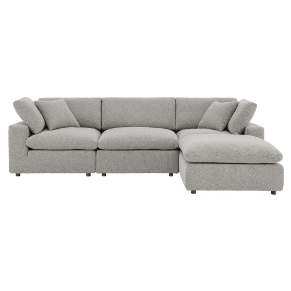 Modway Furniture Commix 4-Piece Overstuffed Boucle Fabric Sectional Sofa - Luxurious Comfort for Modern Living Spaces Light Gray EEI-6363-LGR
