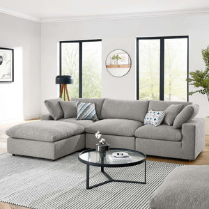 Modway Furniture Commix 4-Piece Overstuffed Boucle Fabric Sectional Sofa - Luxurious Comfort for Modern Living Spaces Light Gray EEI-6363-LGR