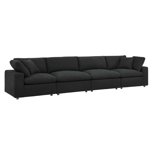 Modway Furniture Commix Overstuffed Boucle Fabric 4-Seater Sofa - Luxurious Comfort for Modern Living Spaces Black EEI-6364-BLK