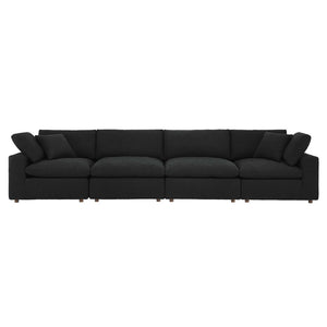 Modway Furniture Commix Overstuffed Boucle Fabric 4-Seater Sofa - Luxurious Comfort for Modern Living Spaces Black EEI-6364-BLK