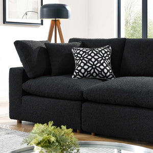 Modway Furniture Commix Overstuffed Boucle Fabric 4-Seater Sofa - Luxurious Comfort for Modern Living Spaces Black EEI-6364-BLK