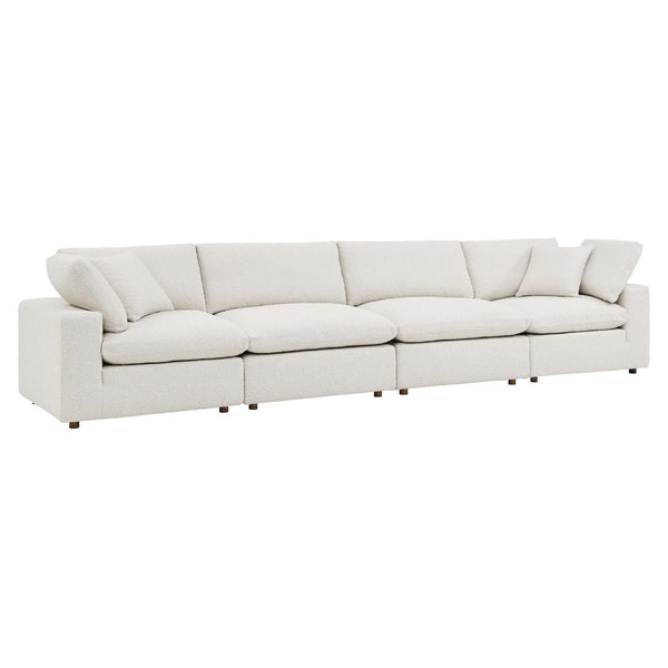 Modway Furniture Commix Overstuffed Boucle Fabric 4-Seater Sofa - Luxurious Comfort for Modern Living Spaces Ivory EEI-6364-IVO