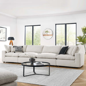 Modway Furniture Commix Overstuffed Boucle Fabric 4-Seater Sofa - Luxurious Comfort for Modern Living Spaces Ivory EEI-6364-IVO