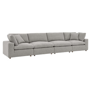 Modway Furniture Commix Overstuffed Boucle Fabric 4-Seater Sofa - Luxurious Comfort for Modern Living Spaces Light Gray EEI-6364-LGR