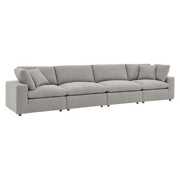 Modway Furniture Commix Overstuffed Boucle Fabric 4-Seater Sofa - Luxurious Comfort for Modern Living Spaces Light Gray EEI-6364-LGR