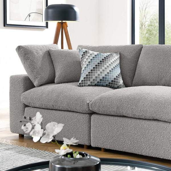 Modway Furniture Commix Overstuffed Boucle Fabric 4-Seater Sofa - Luxurious Comfort for Modern Living Spaces Light Gray EEI-6364-LGR