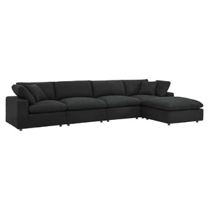 Modway Furniture Commix 5-Piece Overstuffed Boucle Fabric Sectional Sofa – Luxurious Comfort for Modern Living Spaces Black EEI-6365-BLK