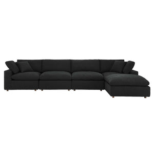 Modway Furniture Commix 5-Piece Overstuffed Boucle Fabric Sectional Sofa – Luxurious Comfort for Modern Living Spaces Black EEI-6365-BLK