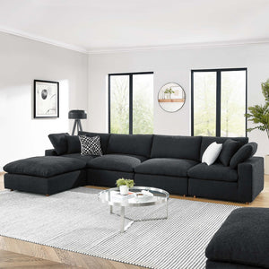 Modway Furniture Commix 5-Piece Overstuffed Boucle Fabric Sectional Sofa – Luxurious Comfort for Modern Living Spaces Black EEI-6365-BLK