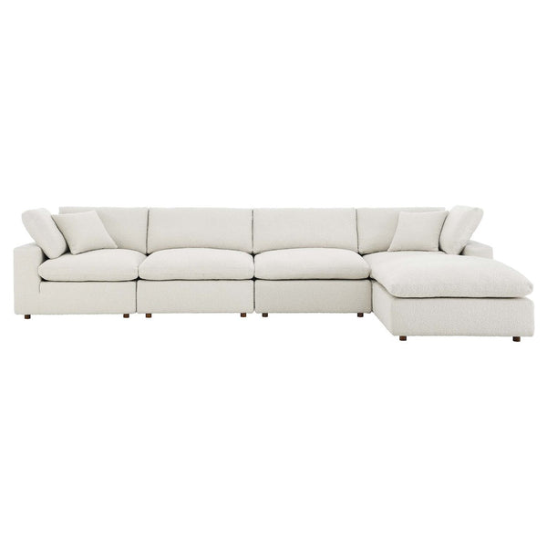 Modway Furniture Commix 5-Piece Overstuffed Boucle Fabric Sectional Sofa – Luxurious Comfort for Modern Living Spaces Ivory EEI-6365-IVO