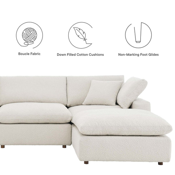 Modway Furniture Commix 5-Piece Overstuffed Boucle Fabric Sectional Sofa – Luxurious Comfort for Modern Living Spaces Ivory EEI-6365-IVO