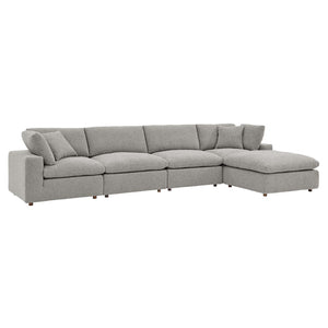 Modway Furniture Commix 5-Piece Overstuffed Boucle Fabric Sectional Sofa – Luxurious Comfort for Modern Living Spaces Light Gray EEI-6365-LGR