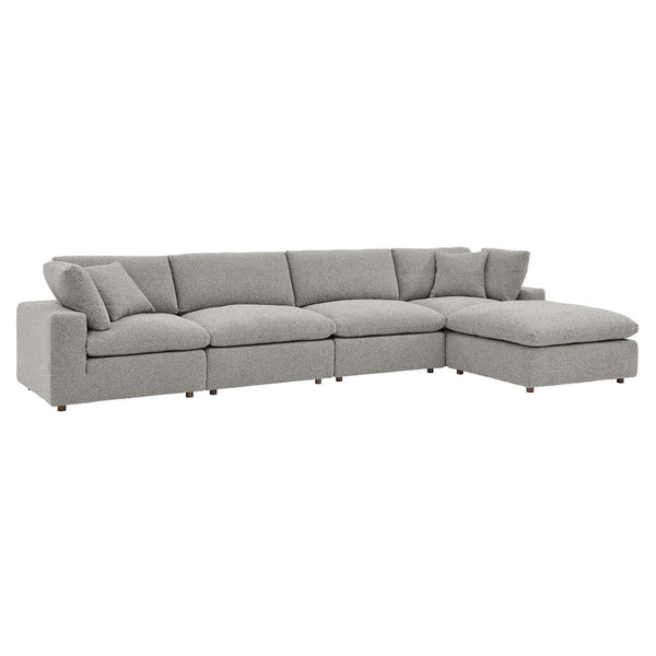 Modway Furniture Commix 5-Piece Overstuffed Boucle Fabric Sectional Sofa – Luxurious Comfort for Modern Living Spaces Light Gray EEI-6365-LGR
