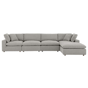 Modway Furniture Commix 5-Piece Overstuffed Boucle Fabric Sectional Sofa – Luxurious Comfort for Modern Living Spaces Light Gray EEI-6365-LGR