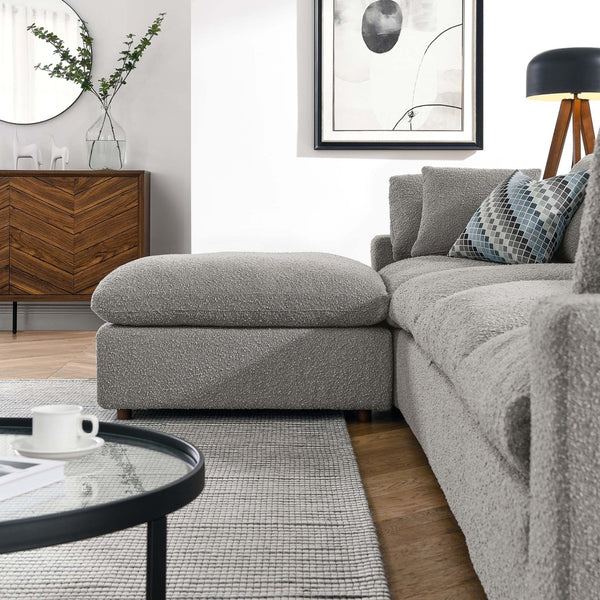 Modway Furniture Commix 5-Piece Overstuffed Boucle Fabric Sectional Sofa – Luxurious Comfort for Modern Living Spaces Light Gray EEI-6365-LGR