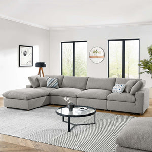 Modway Furniture Commix 5-Piece Overstuffed Boucle Fabric Sectional Sofa – Luxurious Comfort for Modern Living Spaces Light Gray EEI-6365-LGR