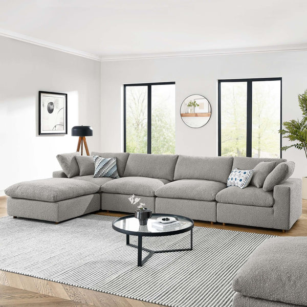 Modway Furniture Commix 5-Piece Overstuffed Boucle Fabric Sectional Sofa – Luxurious Comfort for Modern Living Spaces Light Gray EEI-6365-LGR