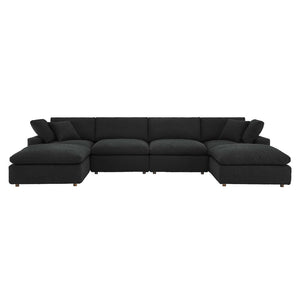 Modway Furniture Commix 6-Piece Down Filled Overstuffed Boucle Sectional Sofa – Luxurious Comfort for Modern Living Black EEI-6366-BLK