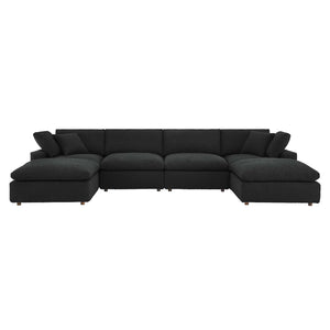 Modway Furniture Commix Down Filled Overstuffed Boucle 6-Piece Sectional Sofa Black 80 x 160 x 20