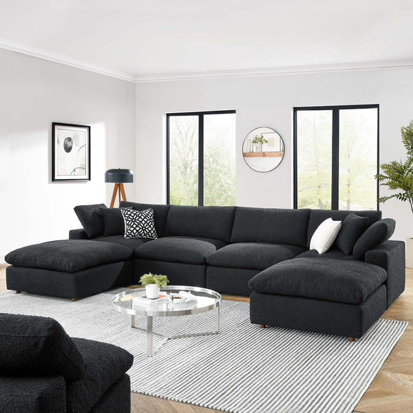 Modway Furniture Commix 6-Piece Down Filled Overstuffed Boucle Sectional Sofa – Luxurious Comfort for Modern Living Black EEI-6366-BLK