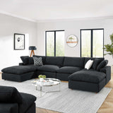 Modway Furniture Commix Down Filled Overstuffed Boucle 6-Piece Sectional Sofa Black 80 x 160 x 20