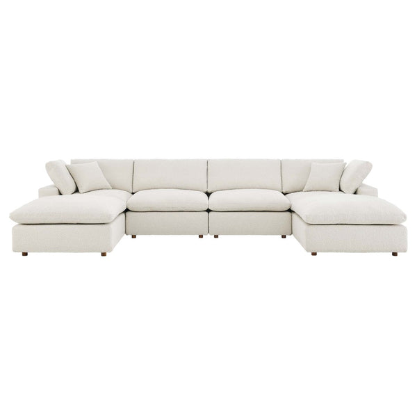 Modway Furniture Commix 6-Piece Down Filled Overstuffed Boucle Sectional Sofa – Luxurious Comfort for Modern Living Ivory EEI-6366-IVO