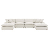 Modway Furniture Commix Down Filled Overstuffed Boucle 6-Piece Sectional Sofa Ivory 80 x 160 x 20