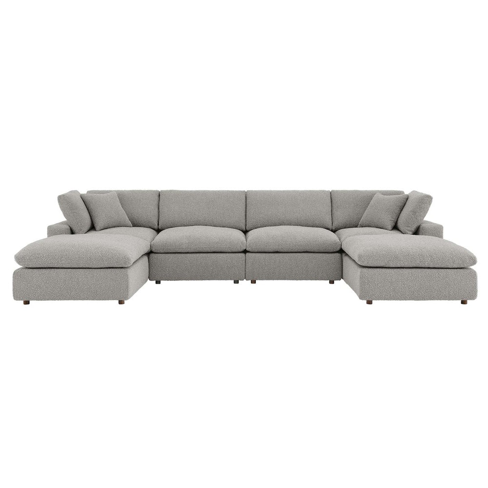 Modway Furniture Commix 6-Piece Down Filled Overstuffed Boucle Sectional Sofa – Luxurious Comfort for Modern Living Light Gray EEI-6366-LGR