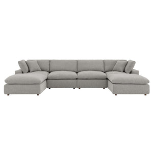 Modway Furniture Commix 6-Piece Down Filled Overstuffed Boucle Sectional Sofa – Luxurious Comfort for Modern Living Light Gray EEI-6366-LGR
