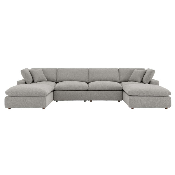 Modway Furniture Commix 6-Piece Down Filled Overstuffed Boucle Sectional Sofa – Luxurious Comfort for Modern Living Light Gray EEI-6366-LGR