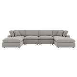 Modway Furniture Commix Down Filled Overstuffed Boucle 6-Piece Sectional Sofa Light Gray 80 x 160 x 20