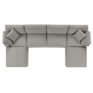 Modway Furniture Commix 6-Piece Down Filled Overstuffed Boucle Sectional Sofa – Luxurious Comfort for Modern Living Light Gray EEI-6366-LGR