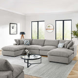 Modway Furniture Commix Down Filled Overstuffed Boucle 6-Piece Sectional Sofa Light Gray 80 x 160 x 20