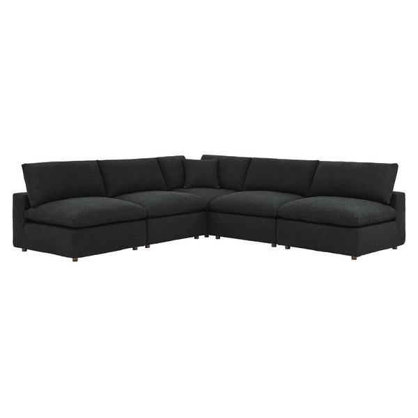 Modway Furniture Commix 5-Piece Down-Filled Sectional Sofa with Soft Boucle Upholstery for Luxurious Comfort Black EEI-6367-BLK