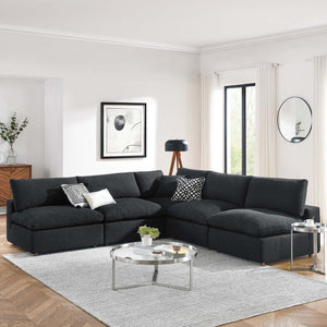 Modway Furniture Commix 5-Piece Down-Filled Sectional Sofa with Soft Boucle Upholstery for Luxurious Comfort Black EEI-6367-BLK