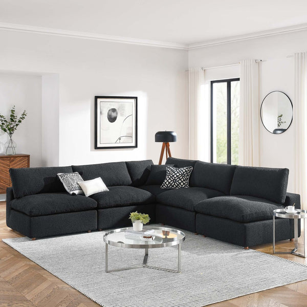 Modway Furniture Commix 5-Piece Down-Filled Sectional Sofa with Soft Boucle Upholstery for Luxurious Comfort Black EEI-6367-BLK