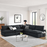 Modway Furniture Commix Down Filled Overstuffed Boucle Fabric 5-Piece Sectional Sofa Black 40 x 119 x 20