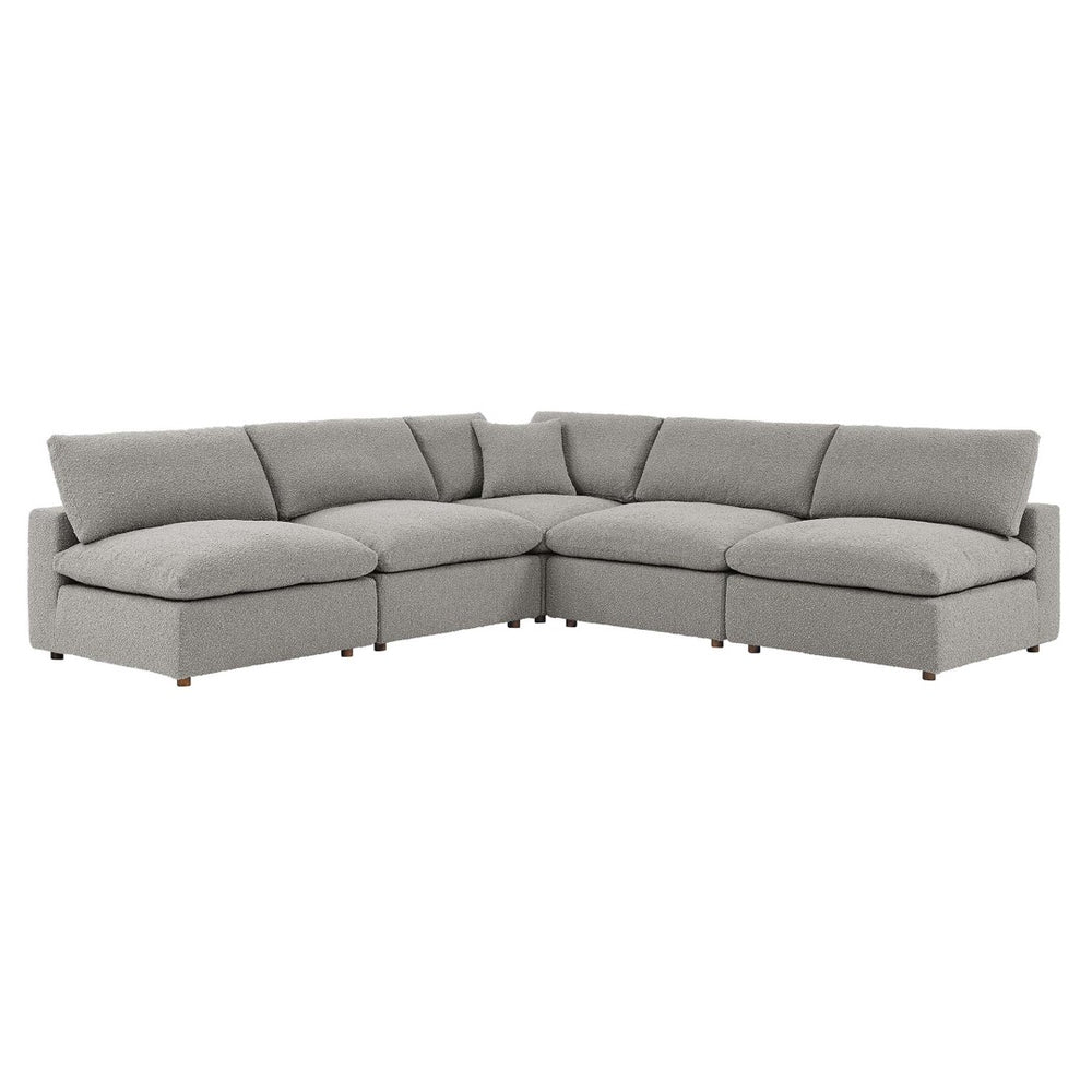 Modway Furniture Commix 5-Piece Down-Filled Sectional Sofa with Soft Boucle Upholstery for Luxurious Comfort Light Gray EEI-6367-LGR