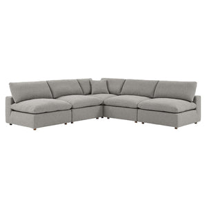 Modway Furniture Commix 5-Piece Down-Filled Sectional Sofa with Soft Boucle Upholstery for Luxurious Comfort Light Gray EEI-6367-LGR