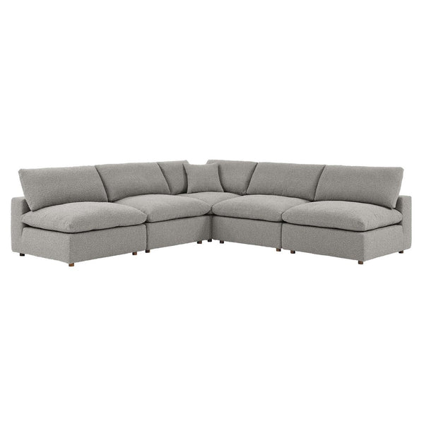 Modway Furniture Commix 5-Piece Down-Filled Sectional Sofa with Soft Boucle Upholstery for Luxurious Comfort Light Gray EEI-6367-LGR