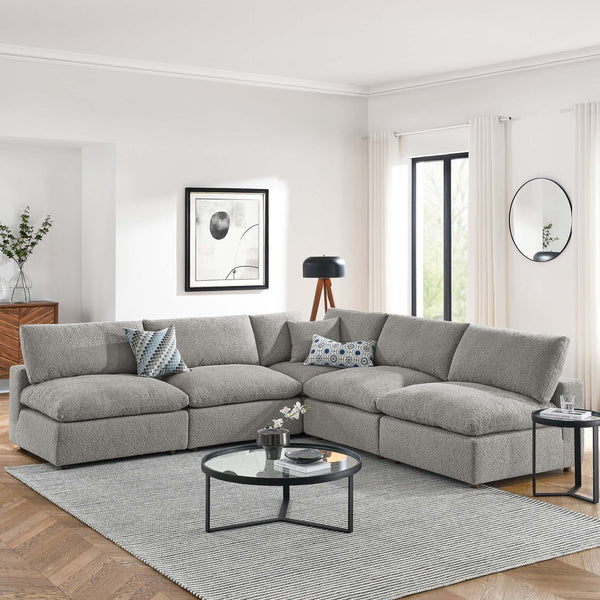 Modway Furniture Commix 5-Piece Down-Filled Sectional Sofa with Soft Boucle Upholstery for Luxurious Comfort Light Gray EEI-6367-LGR