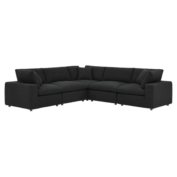 Modway Furniture Commix 5-Piece Overstuffed Down-Filled Boucle Sectional Sofa for Modern Living Room Comfort Black EEI-6368-BLK
