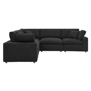 Modway Furniture Commix 5-Piece Overstuffed Down-Filled Boucle Sectional Sofa for Modern Living Room Comfort Black EEI-6368-BLK