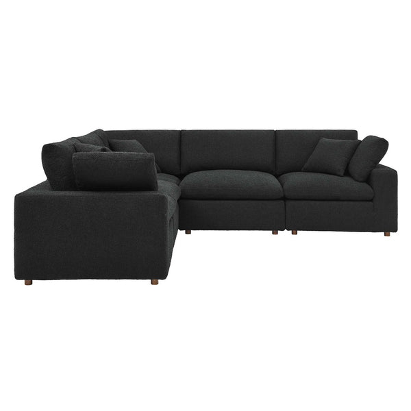 Modway Furniture Commix 5-Piece Overstuffed Down-Filled Boucle Sectional Sofa for Modern Living Room Comfort Black EEI-6368-BLK