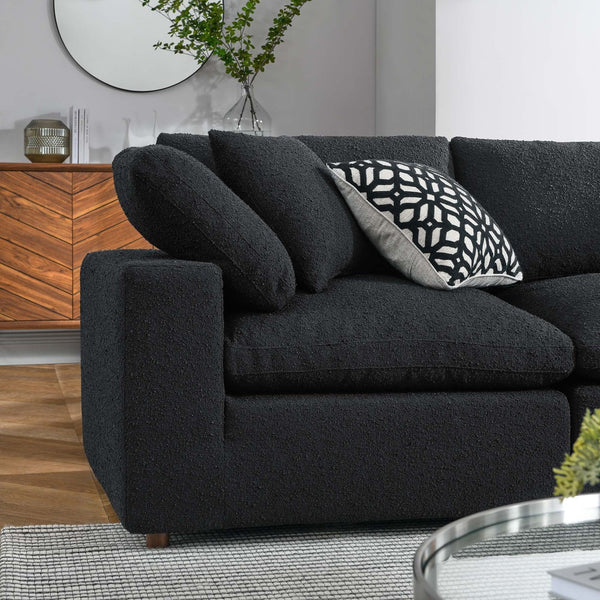 Modway Furniture Commix 5-Piece Overstuffed Down-Filled Boucle Sectional Sofa for Modern Living Room Comfort Black EEI-6368-BLK