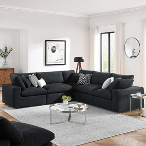 Modway Furniture Commix 5-Piece Overstuffed Down-Filled Boucle Sectional Sofa for Modern Living Room Comfort Black EEI-6368-BLK