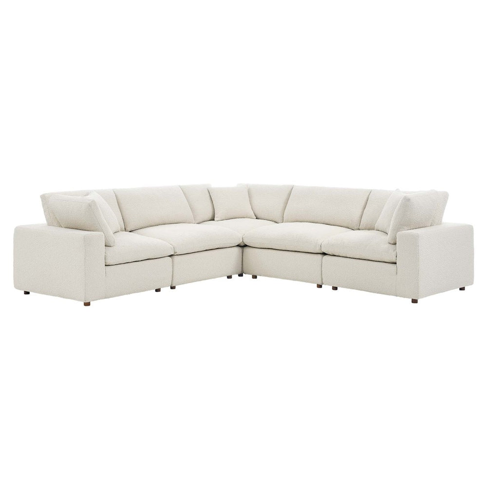 Modway Furniture Commix 5-Piece Overstuffed Down-Filled Boucle Sectional Sofa for Modern Living Room Comfort Ivory EEI-6368-IVO