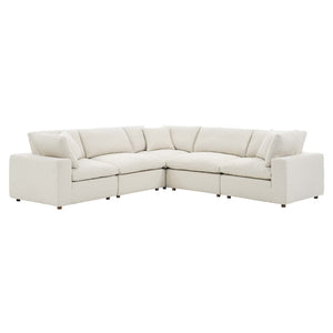 Modway Furniture Commix 5-Piece Overstuffed Down-Filled Boucle Sectional Sofa for Modern Living Room Comfort Ivory EEI-6368-IVO